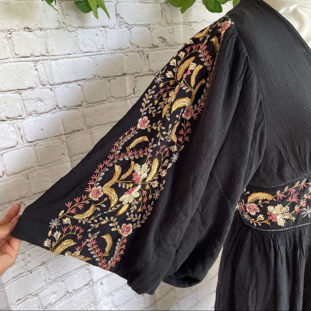 Black Embroidered V-Neck Mini Dress - Picture 3 of 10